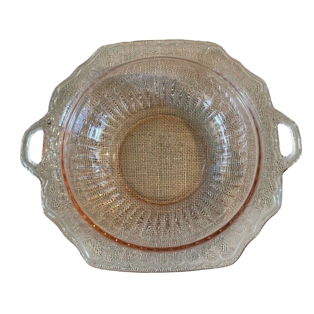 Hocking Glass Co Mayfair Pink Depression Glass Serving Bowl w/ handles, 11"